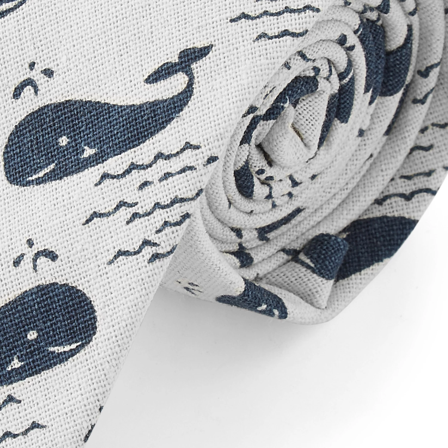 Budget π Tailor Toki White & Light Blue Whale Pattern Linen Tie π€© - Image 2