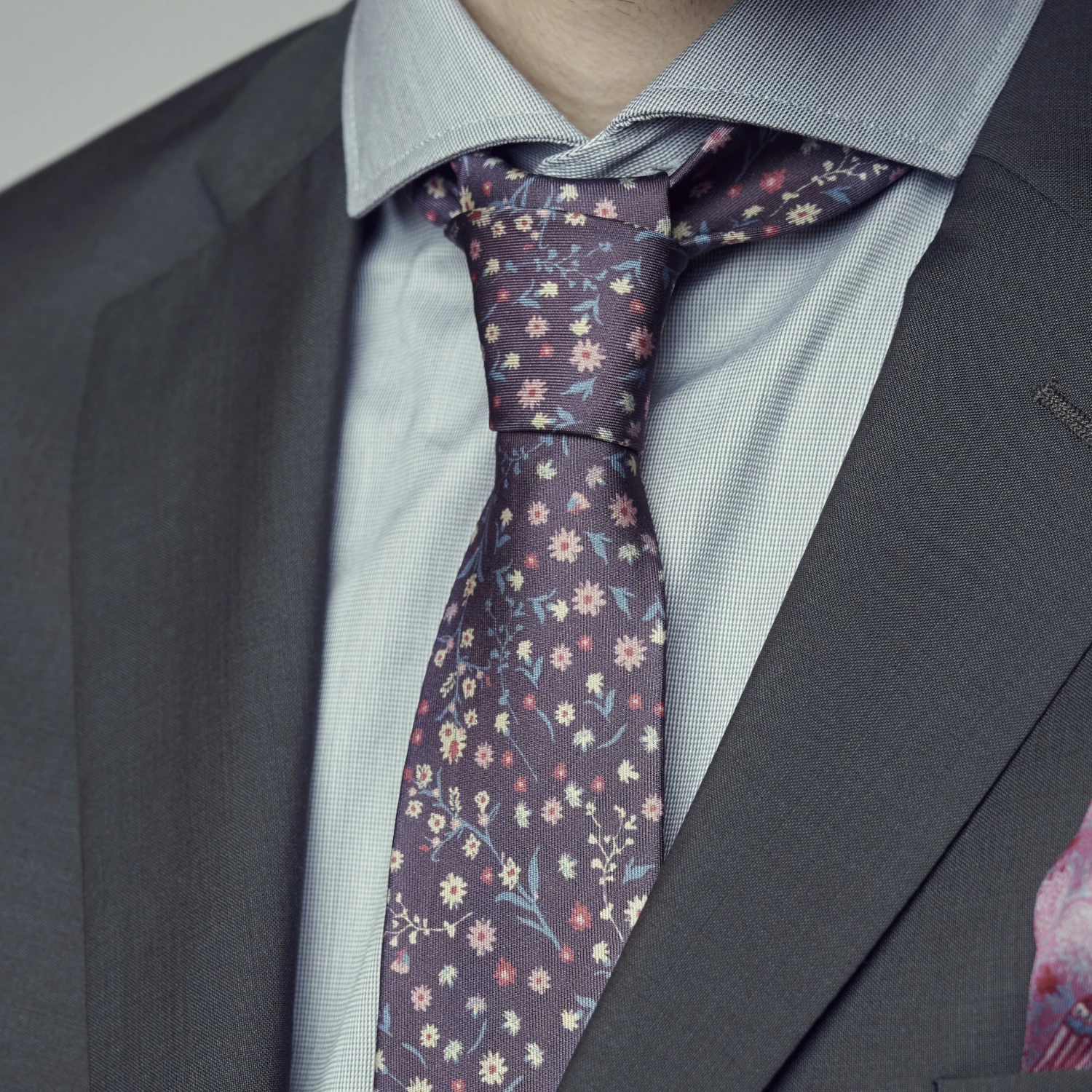 Best Sale ๐ Bohemian Revolt Boho | Dark Violet, Blue & Pink Floral Pattern Silk Tie ๐ฏ - Image 5