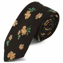 Cheap 💯 Tailor Toki Black & Orange Floral Pattern Cotton Tie 🧨