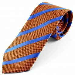 Wholesale ⌛ Tailor Toki Orange & Light Blue Striped Silk Tie 🧨