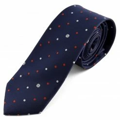 Outlet 🔔 Tailor Toki Navy Blue, Red & White Flower Dot Polyester Tie ⭐