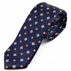 Discount ✨ Tailor Toki Navy Blue, White & Yellow Flower Pattern Polyester Tie 🎉