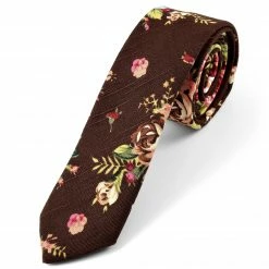 New 🔔 Tailor Toki Brown Floral Pattern Linen Tie 👍