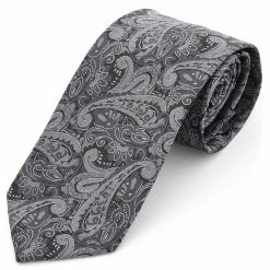 Wholesale 🔔 Tailor Toki Wide Silver Grey Paisley Polyester Tie ✨