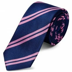Outlet 👍 Trendhim 6 cm Blue & Pink Twin Stripe Silk Tie ⭐