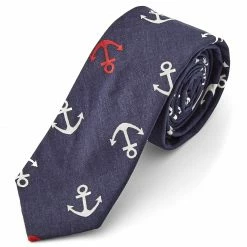 Outlet 🥰 Tailor Toki Navy Blue, Red & White Anchor Pattern Cotton Tie 🔥