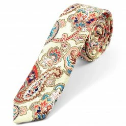 New 👍 Tailor Toki Cream & Multi Color Paisley Pattern Linen Tie 👍