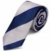 Flash Sale 😀 Trendhim Silver & Navy Blue Bold Diagonal Striped Silk Tie 😍