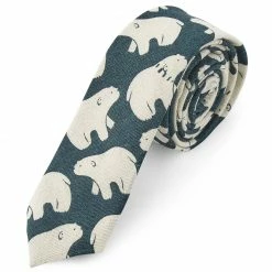 Hot Sale 💯 Tailor Toki Petrol Blue & White Polar Bear Linen Pre-Tied Bow Tie 👍
