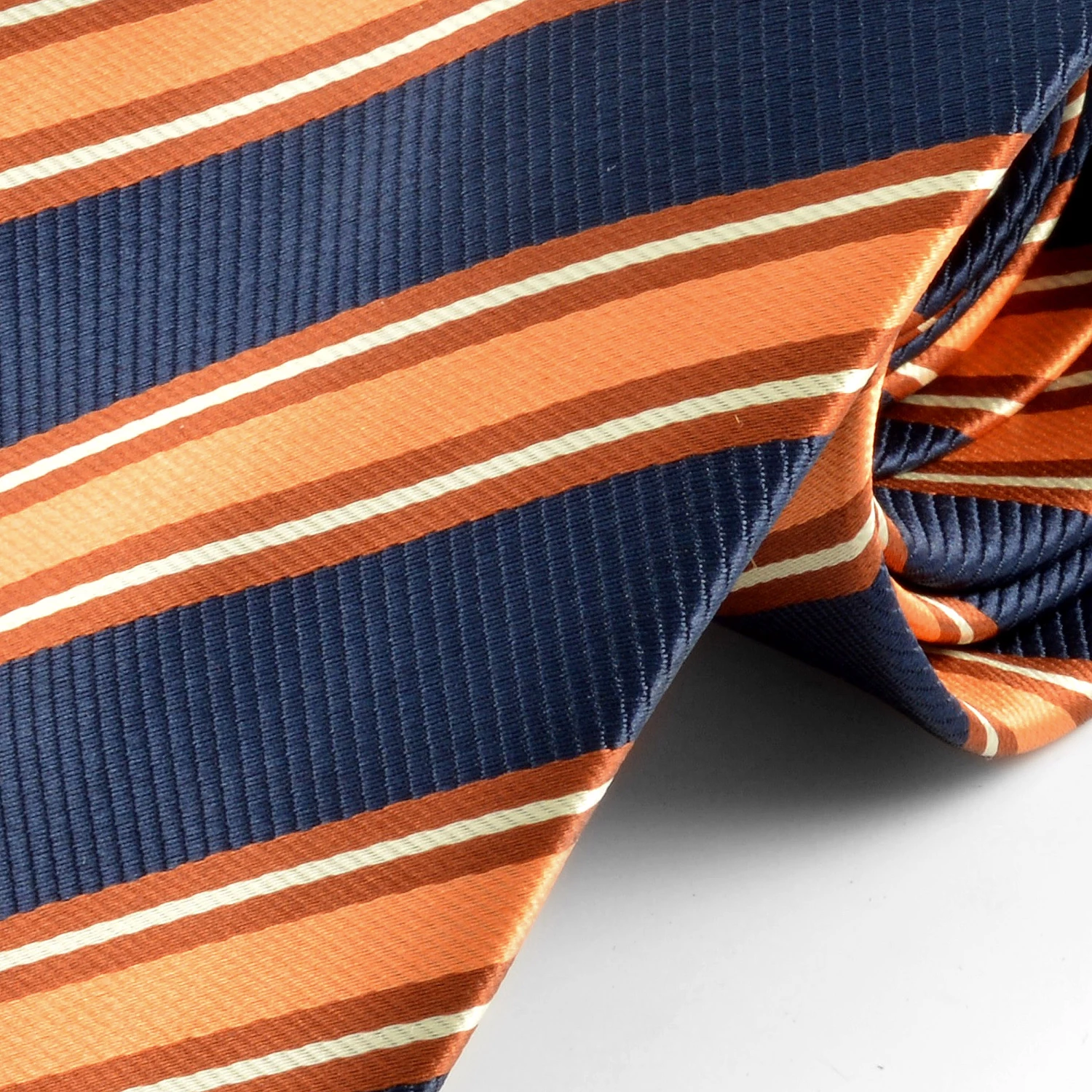 Discount ๐ฅฐ Tailor Toki Classic Navy Blue & Orange Striped Silk Tie โญ - Image 2