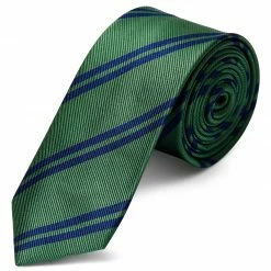 Hot Sale 🤩 Trendhim Green & Navy Blue Twin Striped Silk Tie ✔️