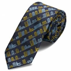 Best Pirce 😉 Trendhim Navy Blue & Yellow Winter Wonderland Polyester Tie 💯
