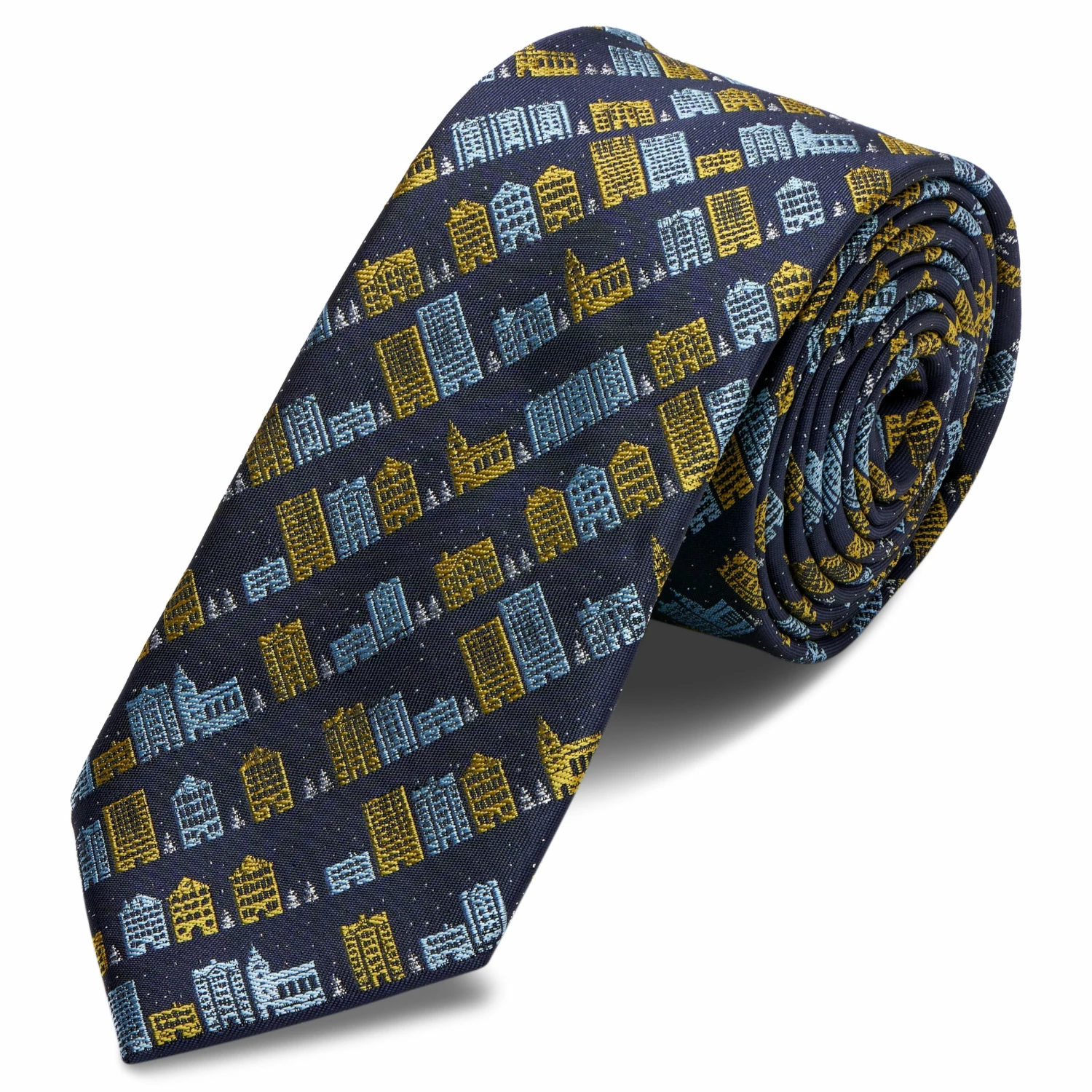 Best Pirce π Trendhim Navy Blue & Yellow Winter Wonderland Polyester Tie π―