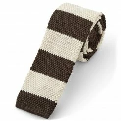 Hot Sale 🥰 Tailor Toki Brown & White Striped Polyester Knitted Tie 💯