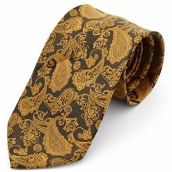 Brand new 🛒 Tailor Toki Wide Gold & Brown Paisley Pattern Polyester Tie 👏