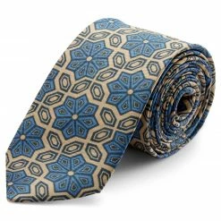 New 🧨 Bohemian Revolt Light Blue & Beige Patterned Silk Tie 🎁