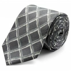Top 10 👏 Bohemian Revolt Grey & White Squared Pattern Silk Tie 🎁