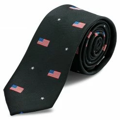 Wholesale 💯 Trendhim Black American Flag Pattern Polyester Tie 💯