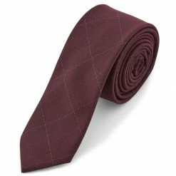 Coupon 😀 Bohemian Revolt Burgundy Chequered Cotton Necktie 👍