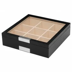 New 🔥 Warren Asher Black & Silver-Tone Wooden Tie Box 🧨