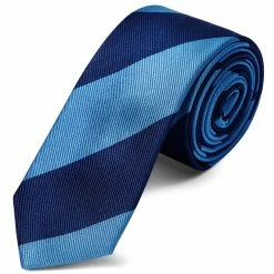 Outlet 🎁 Trendhim Light & Navy Blue Bold Diagonal Striped Silk Tie 🎉