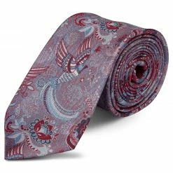 Hot Sale 😍 Bohemian Revolt Boho | Soft Red & Sky Blue Bird Pattern Silk Tie 😉