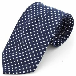 Discount 🧨 Tailor Toki Wide Navy Blue & White Stars Polyester Tie ❤️