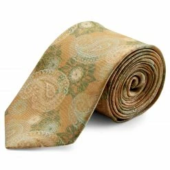 Outlet 👏 Bohemian Revolt Light Green & Orange Vintage Print Silk Tie ❤️