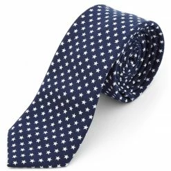 Discount 👏 Tailor Toki Navy Blue & White Stars Polyester Tie 💯