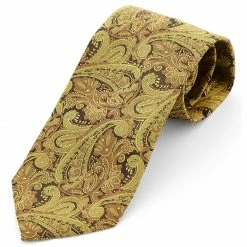 Buy 🌟 Tailor Toki Wide Golden Paisley Print Polyester Tie 🎁