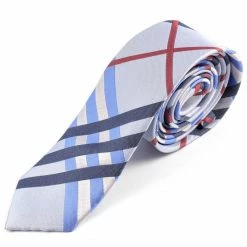 Promo 😀 Tailor Toki Grey, Blue & Red Chequered Polyester Tie 🌟