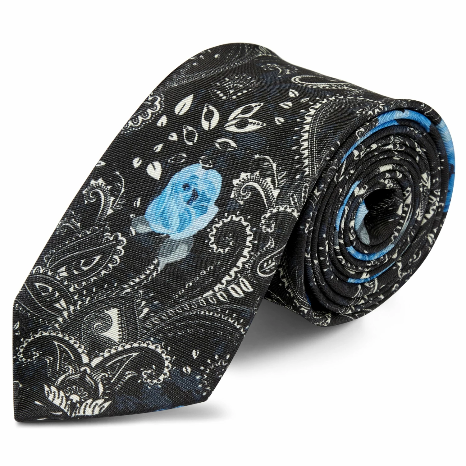 Cheap 𧨠Bohemian Revolt Boho | Black & White Paisley with Blue Roses Silk Tie π