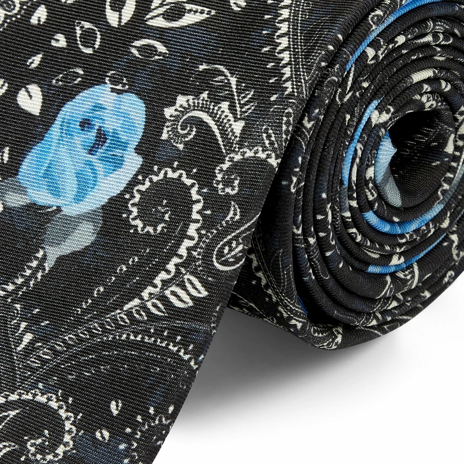 Cheap 𧨠Bohemian Revolt Boho | Black & White Paisley with Blue Roses Silk Tie π - Image 2