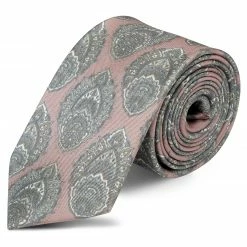 Outlet 🔥 Bohemian Revolt Boho | Baby Pink & Grey Pattern Silk Tie 🔥