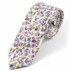 Promo 🧨 Tailor Toki White, Lavender & Light Violet Floral Cotton Tie 😀