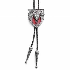 Deals ✔️ Fort Tempus Red & Metal Longhorn Adjustable Braided Leather Bolo Tie 💯