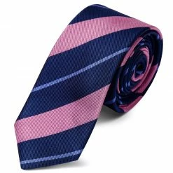 New 💯 Trendhim Navy Blue, Pink & Blue Striped Silk Tie 💯