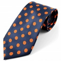 Top 10 😀 Tailor Toki Navy Blue & Orange Polka Dot Silk Tie 🛒