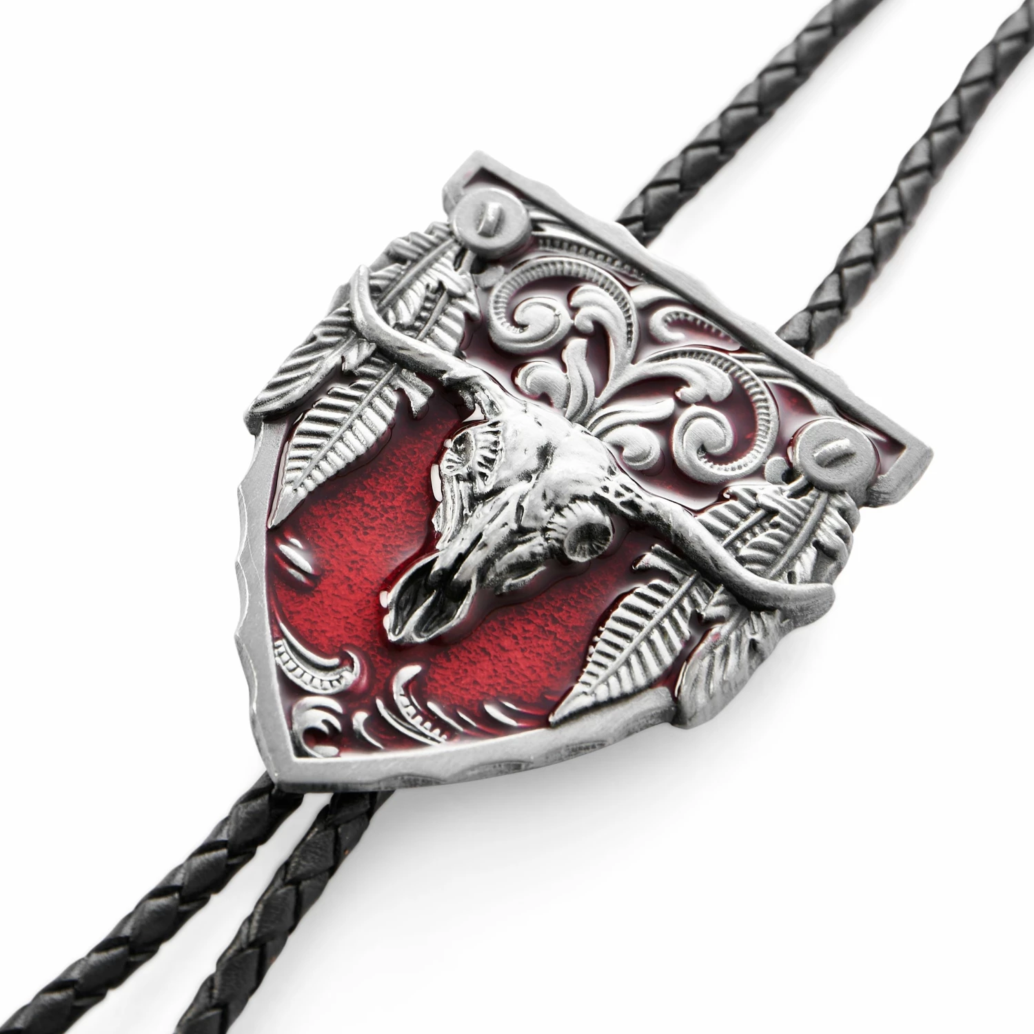 Deals βοΈ Fort Tempus Red & Metal Longhorn Adjustable Braided Leather Bolo Tie π― - Image 3