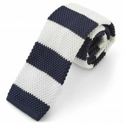 Best Pirce 😀 Tailor Toki Navy Blue & White Striped Polyester Knitted Tie 🛒