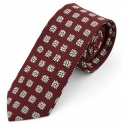 Outlet ✔️ Tailor Toki Burgundy & White Geometric Print Silk Tie 🔔