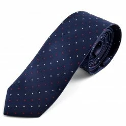 Wholesale 🔔 Tailor Toki Navy Blue, Red & White Dotted Polyester Tie 🎉
