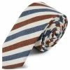 Promo 😀 Tailor Toki Blue & Brown Diagonal Striped Cotton & Flax Tie 😀
