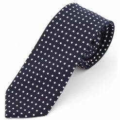 Top 10 🎉 Tailor Toki Navy Blue & White Polka Dot Polyester Tie 🎁