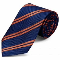 Top 10 🥰 Trendhim Wide Navy Blue & Orange Twin Striped Silk Tie 👏