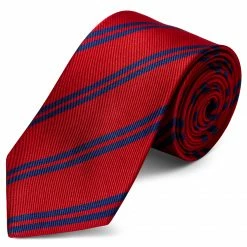 Best deal 🌟 Trendhim Wide Red & Navy Blue Twin Striped Silk Tie 😀