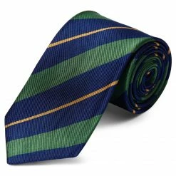 Best deal 🌟 Trendhim Wide Navy Blue, Green & Gold Striped Navy Silk Tie 🔔