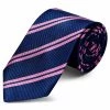 Deals ✔️ Trendhim Wide Navy Blue & Pink Twin Striped Silk Tie ❤️