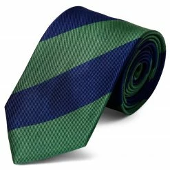 Outlet ⌛ Trendhim Wide Navy Blue & Green Bold Diagonal Striped Silk Tie 🎉
