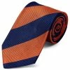 Outlet 🔥 Trendhim Wide Navy Blue & Orange Bold Diagonal Striped Silk Tie 👍
